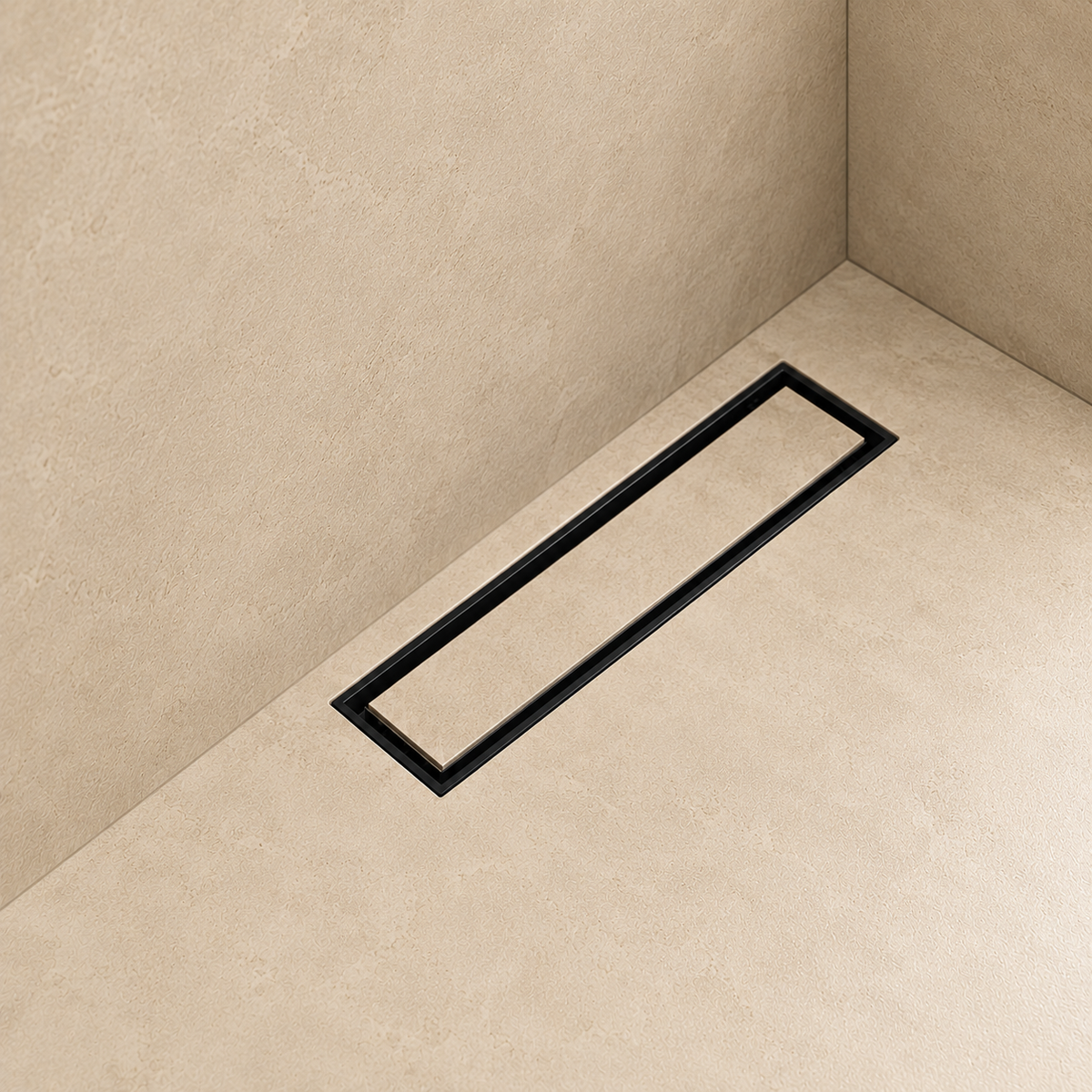 Desagüe para piso lineal 30 x 8 cm con doble función para inserción de baldosa en acero inoxidable negro