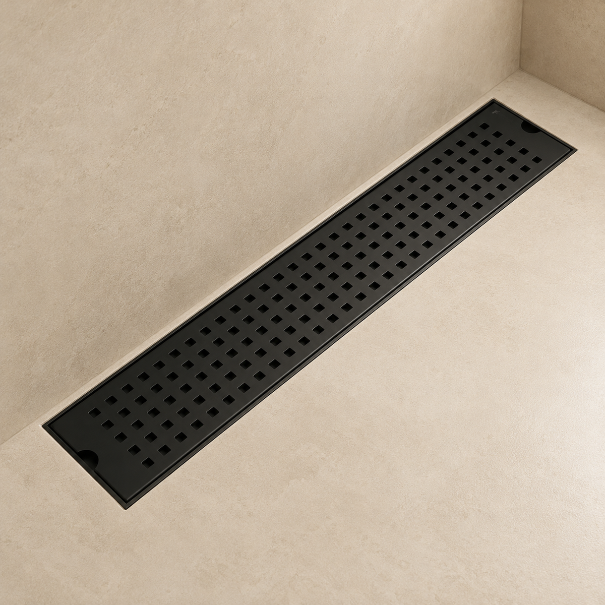 Desagüe para piso lineal 50 x 10 cm perforado en cuadros en acero inoxidable negro