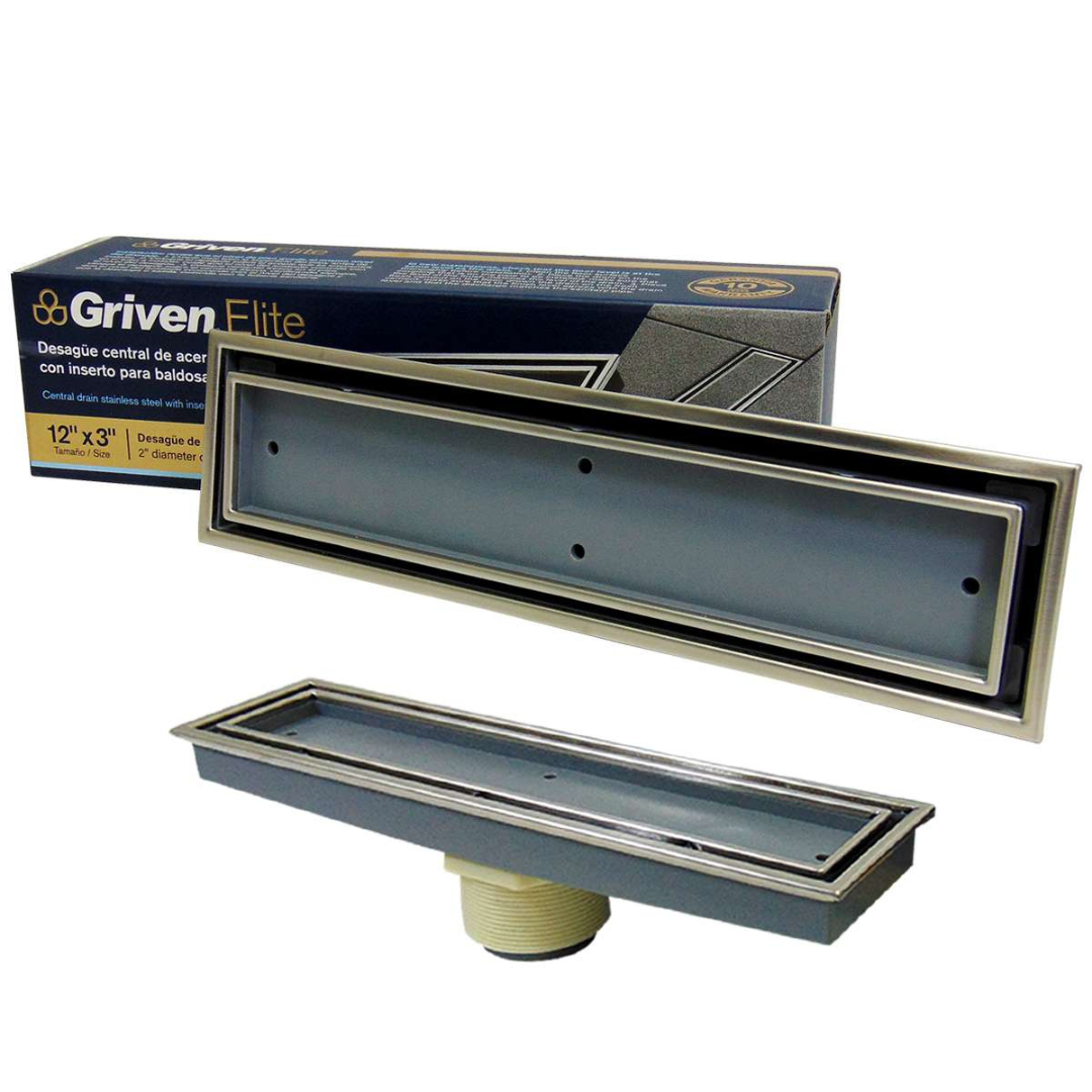 Desagüe de Baño Rectangular para Baldosa en Corte 12" x 3" en Acero Inoxidable acabado Satinado