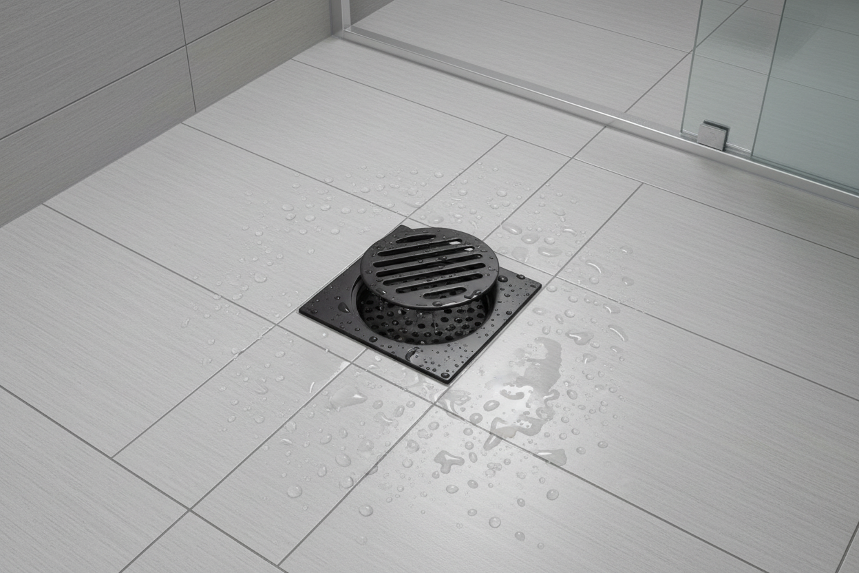 Desagüe para piso cuadrado 4" x 4" con antiolores en acero inoxidable negro