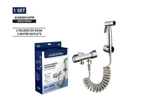 Juego de Ducha Higiénica Tipo Bidet Aquafina con acabado Satinado - ABS y Acero Inoxidable