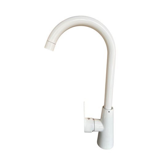 Grifo Monomando para Cocina con Cuello Cisne - Agua Fría y Caliente con acabado Blanco en Acero Inoxidable