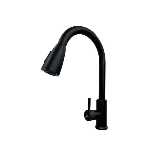 Grifo Monomando con Cuello Extensible en Acero Inoxidable Tipo Cisne - Acabado Negro