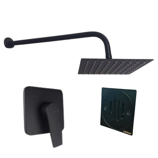 Combo Regadera de Ducha Cuadrada Ultradelgada de 8" con Tubo de 50CM en Negro Mate