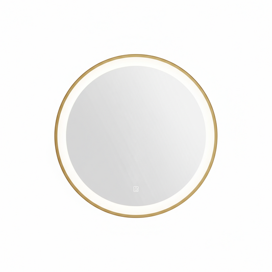 Espejo Redondo con Acabado Dorado de 60CM con Luz LED 6,000K (Luz Blanca)