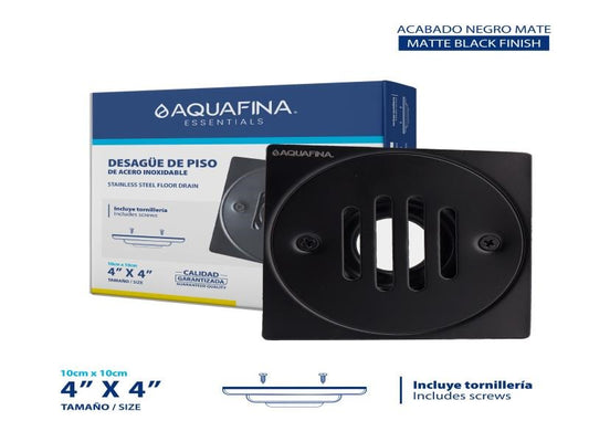 Desagüe de Baño Cuadrada 4"x4" en Acero Inoxidable - Diseño Redondo en Negro Mate