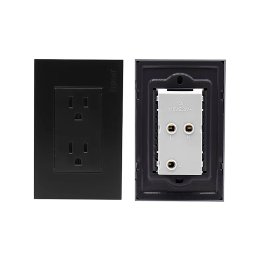 Tomacorriente doble polarizado y aterrizado 110V 15AMP - Negro