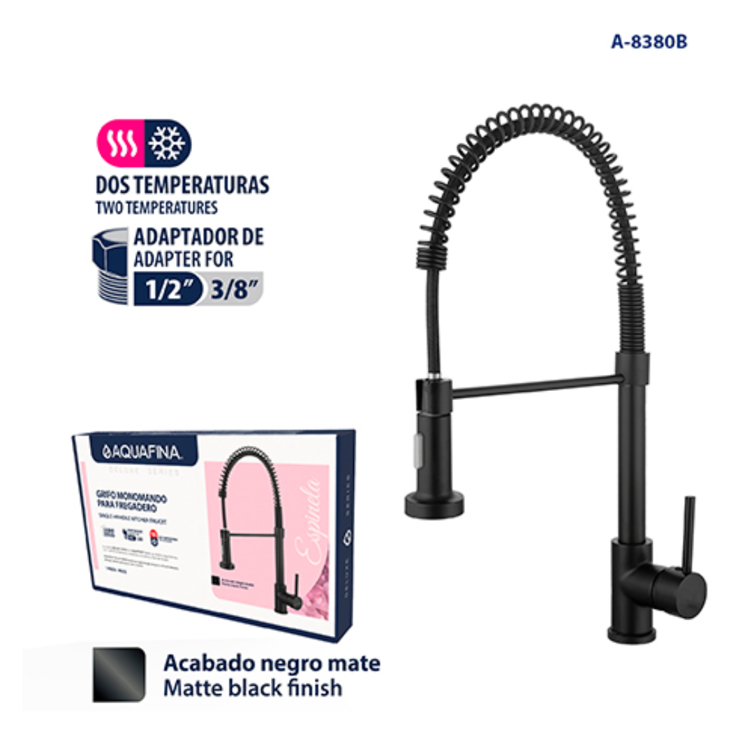 Grifo monomando para fregadero Espinela con cuello flexible en acero inoxidable negro - Doble temperatura
