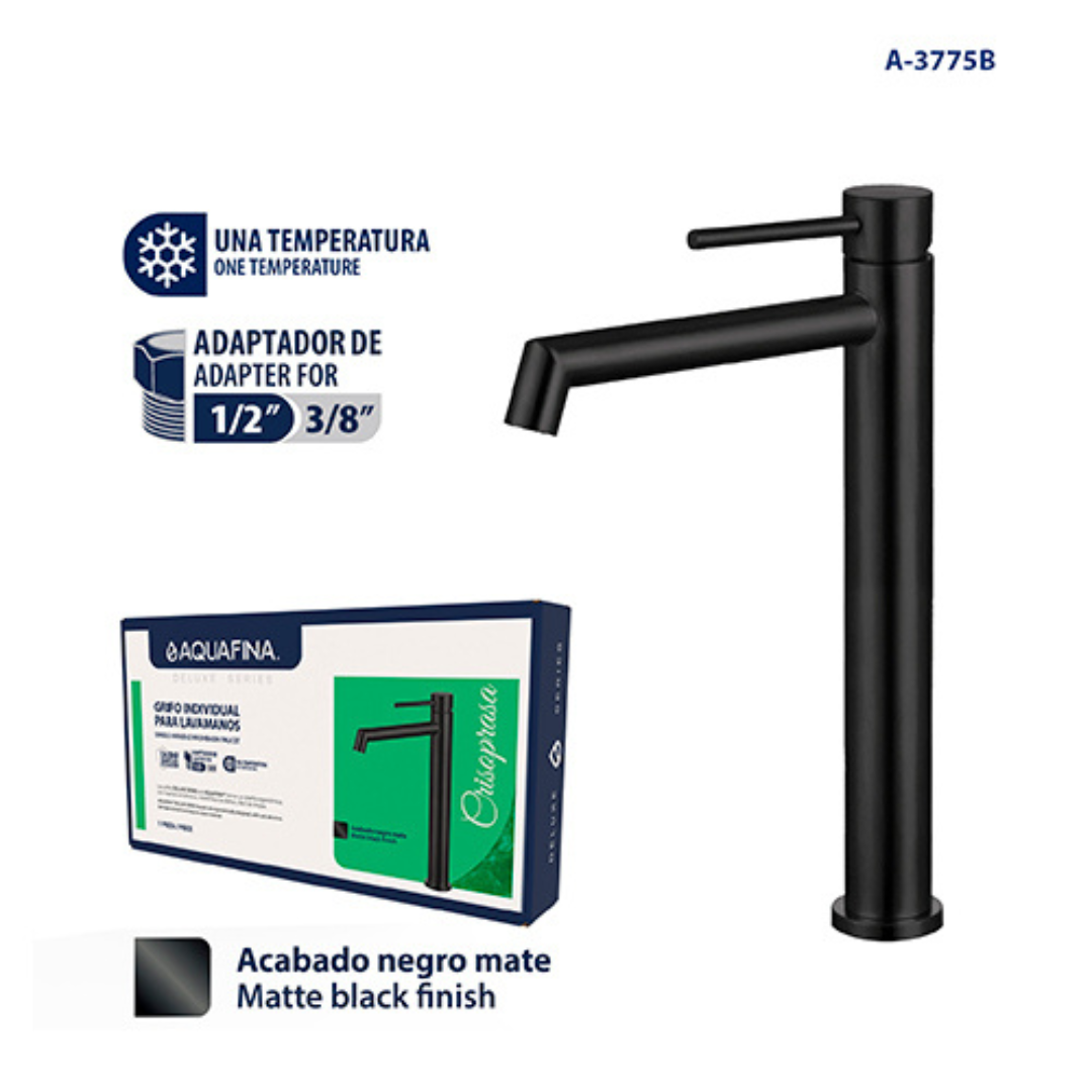 Grifo individual alto para lavamanos Serafinita en acero inoxidable negro - Una temperatura