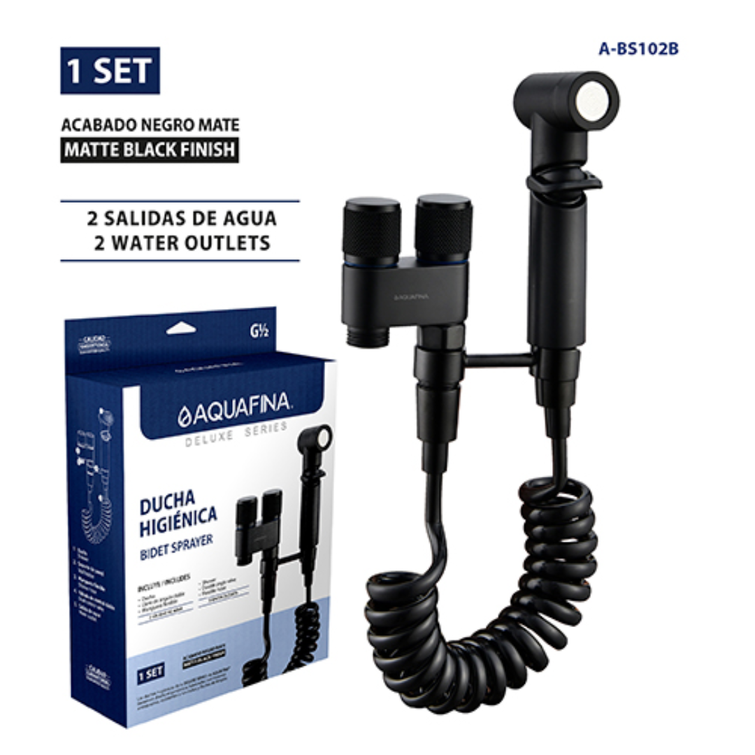 Juego de ducha higiénica tipo bidet Aquafina en acero inoxidable y ABS negro