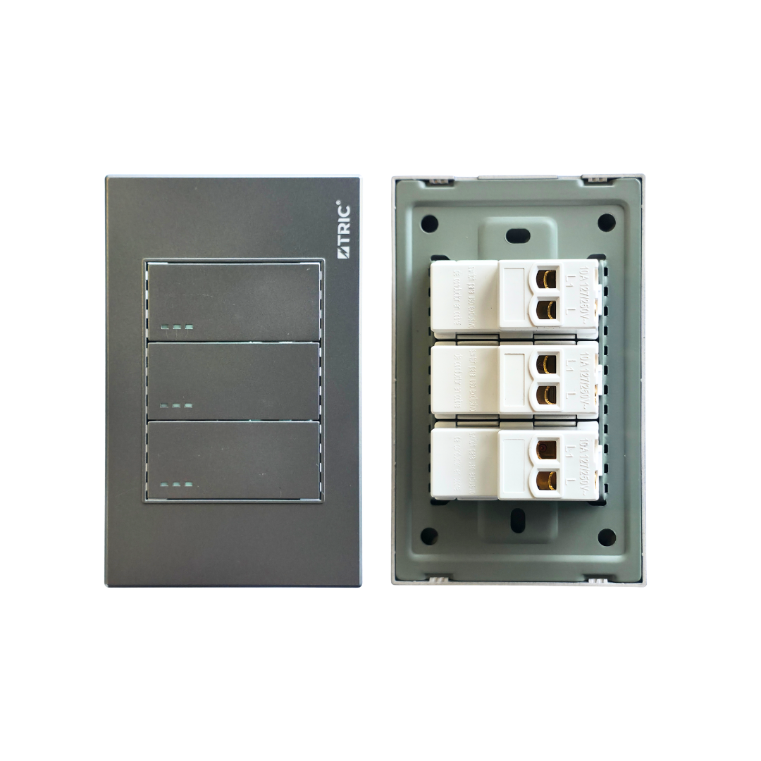 Interruptor triple estándar 127V 10AMP - Gris
