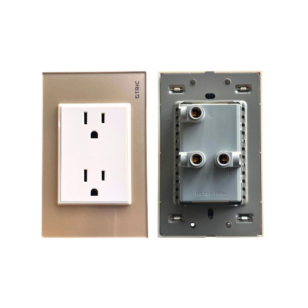 Tomacorriente doble polarizado y aterrizado 250V 15AMP - Rose gold