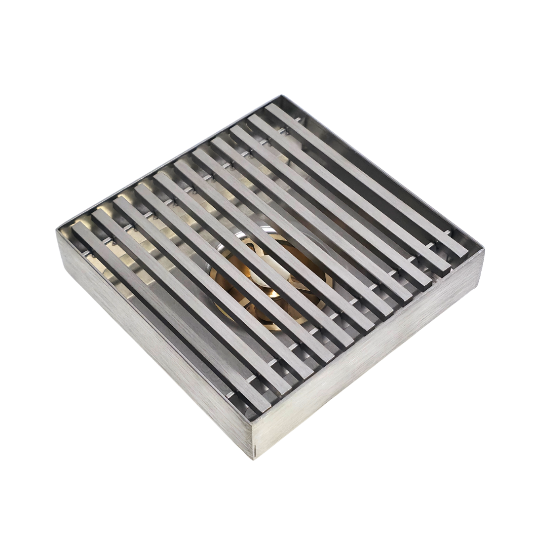 Desagüe para piso cuadrado 4" x 4" tipo rejilla en acero inoxidable satinado