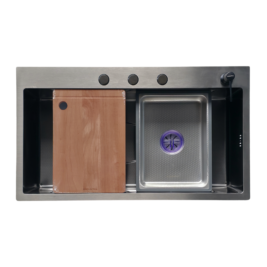 Kit de fregadero All in One en acero inoxidable gunmetal – 80 × 45 cm