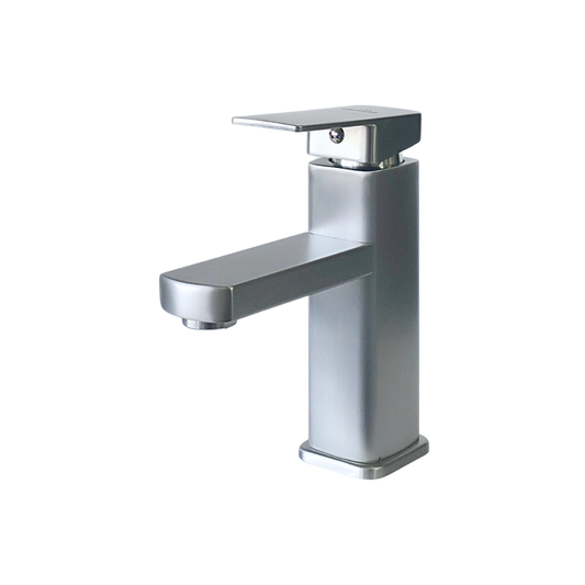 Grifo monomando bajo para lavamanos Griven en acero inoxidable satinado - Doble temperatura