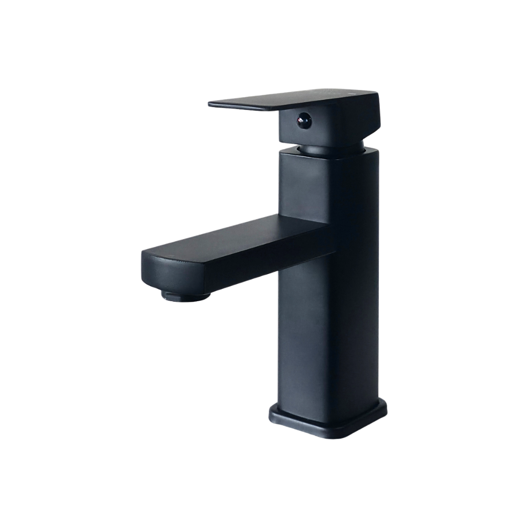 Grifo monomando bajo para lavamanos Griven en acero inoxidable negro - Doble temperatura