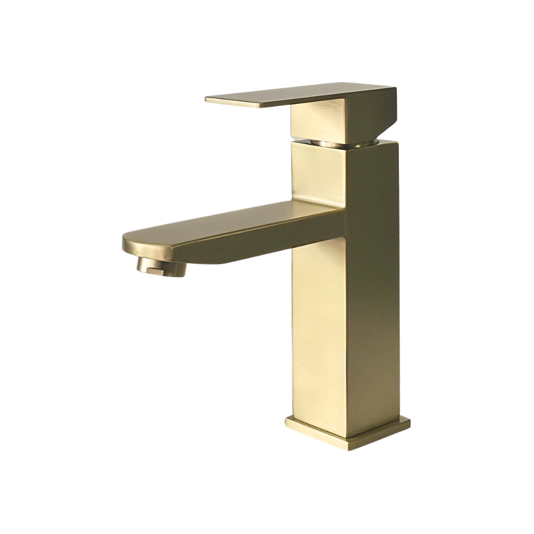 Grifo monomando bajo para lavamanos Kennedy en acero inoxidable dorado - Doble temperatura