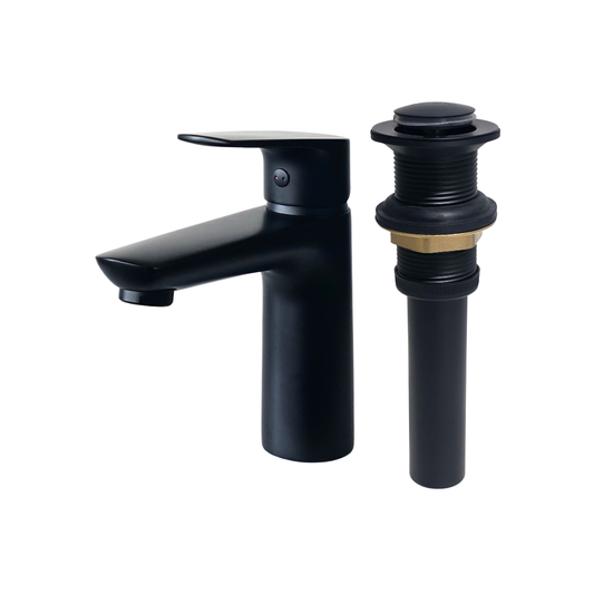 Combo de grifo monomando bajo para lavamanos Black en latón negro + Desagüe push