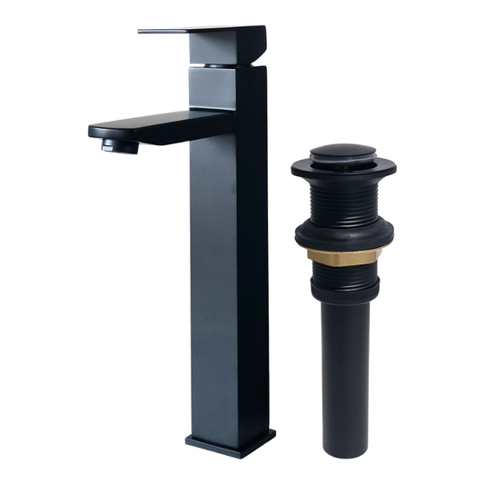Combo de grifo monomando alto para lavamanos Kennedy en acero inoxidable negro + Desagüe push