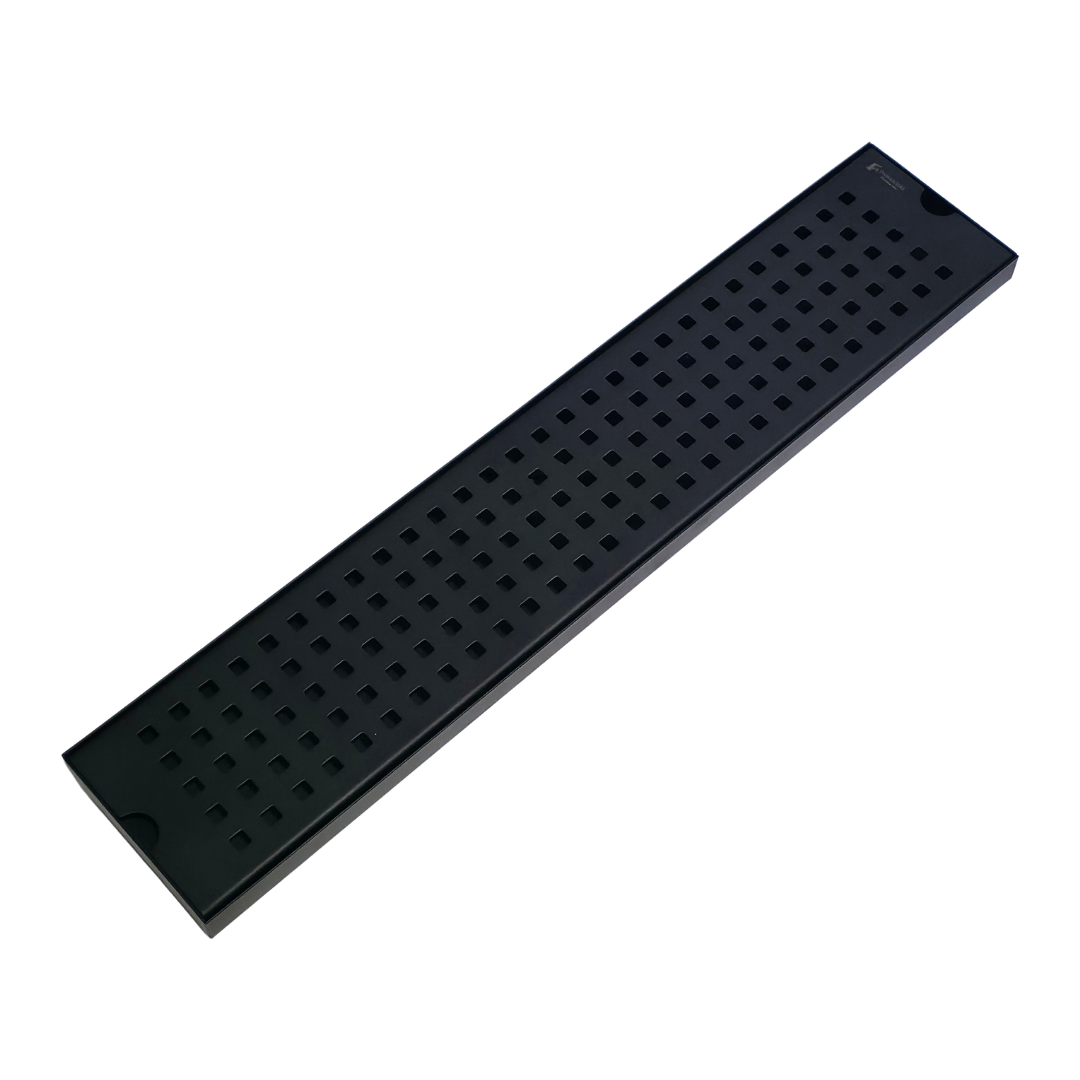 Desagüe para piso lineal 50 x 10 cm perforado en cuadros en acero inoxidable negro