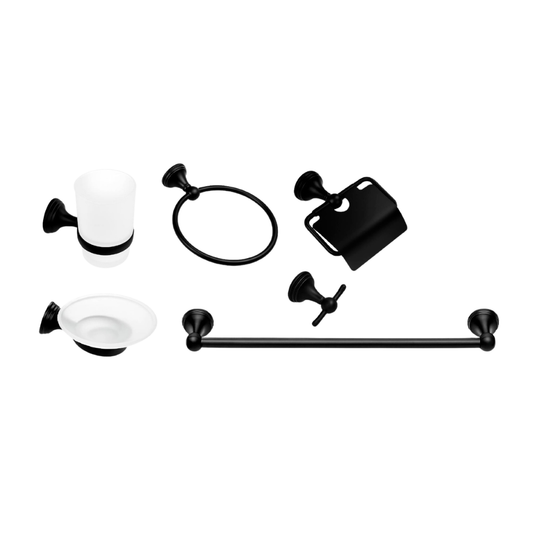 Set de Accesorios para Baño (6 Piezas) - Acero Inoxidable / Acabado Negro Mate