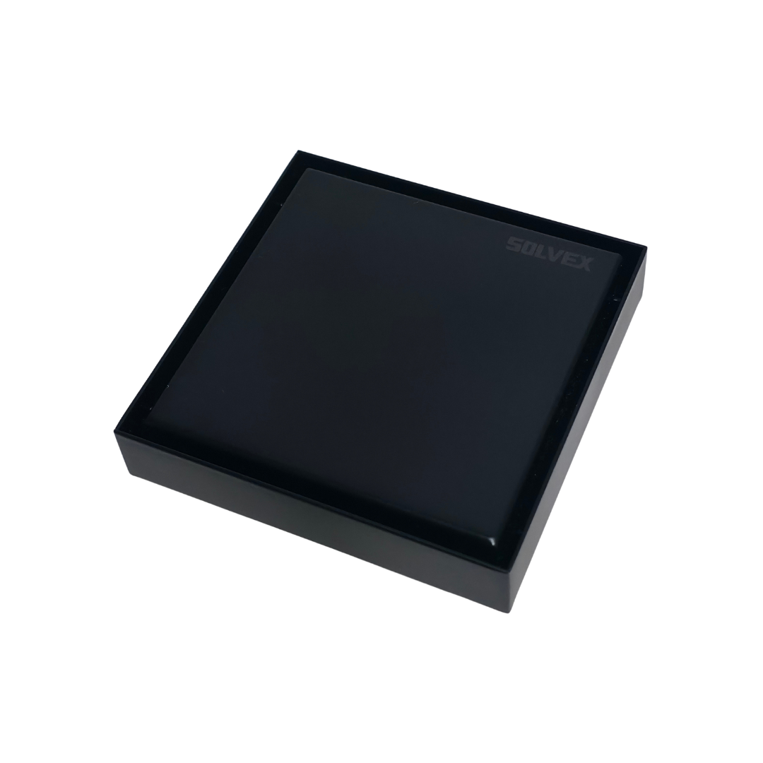 Desagüe para piso cuadrado 10 x 10 cm con doble función para inserción de baldosa en acero inoxidable negro