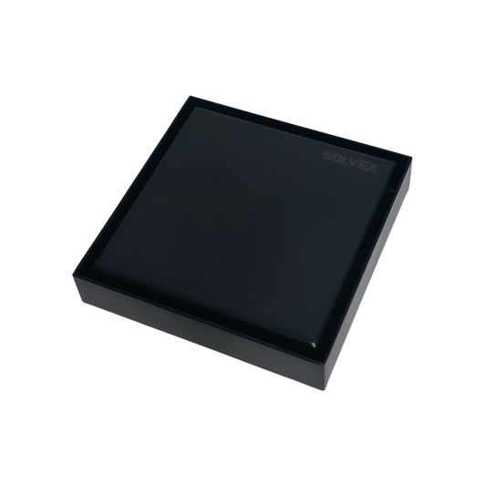 Desagüe para piso cuadrado 10 x 10 cm con doble función para inserción de baldosa en acero inoxidable negro