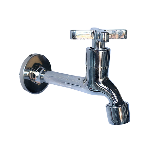 Grifo individual de pared para tina o jardín en acero inoxidable cromado