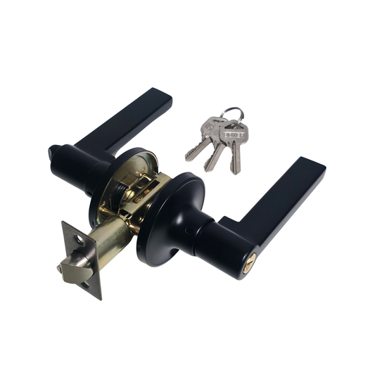Cerradura tipo palanca con llave en acero inoxidable negro mate