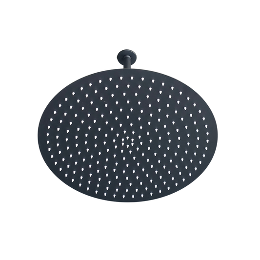 Regadera de ducha redonda 16" ultradelgada en acero inoxidable negro con tubo vertical de 30 cm