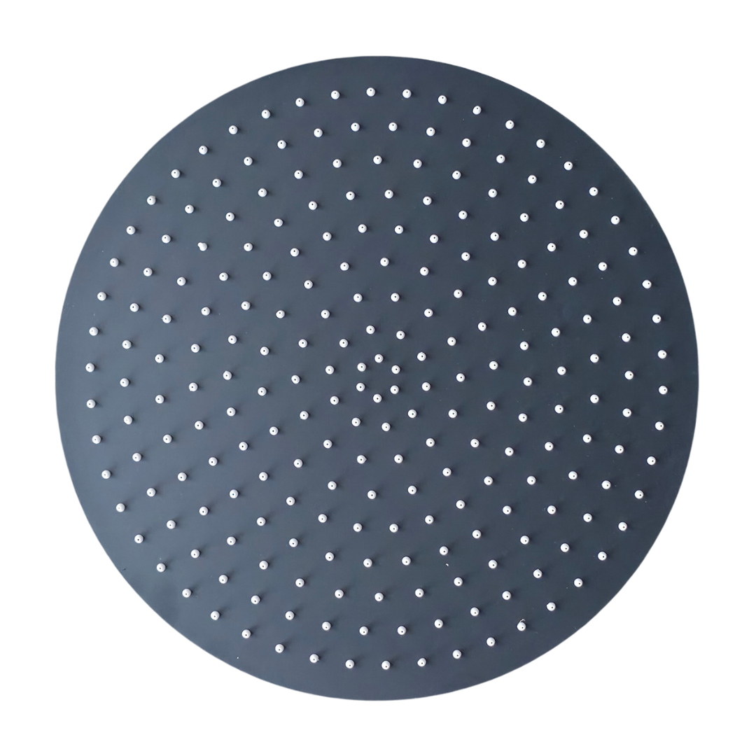 Regadera de ducha redonda 16" ultradelgada en acero inoxidable negro con tubo vertical de 30 cm