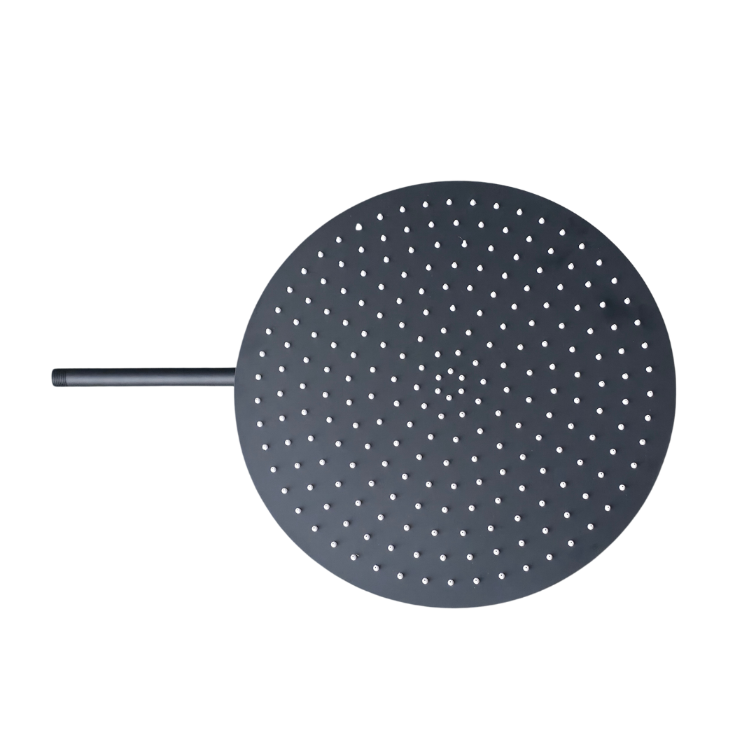 Regadera de ducha redonda 16" ultradelgada en acero inoxidable negro con tubo de 40 cm