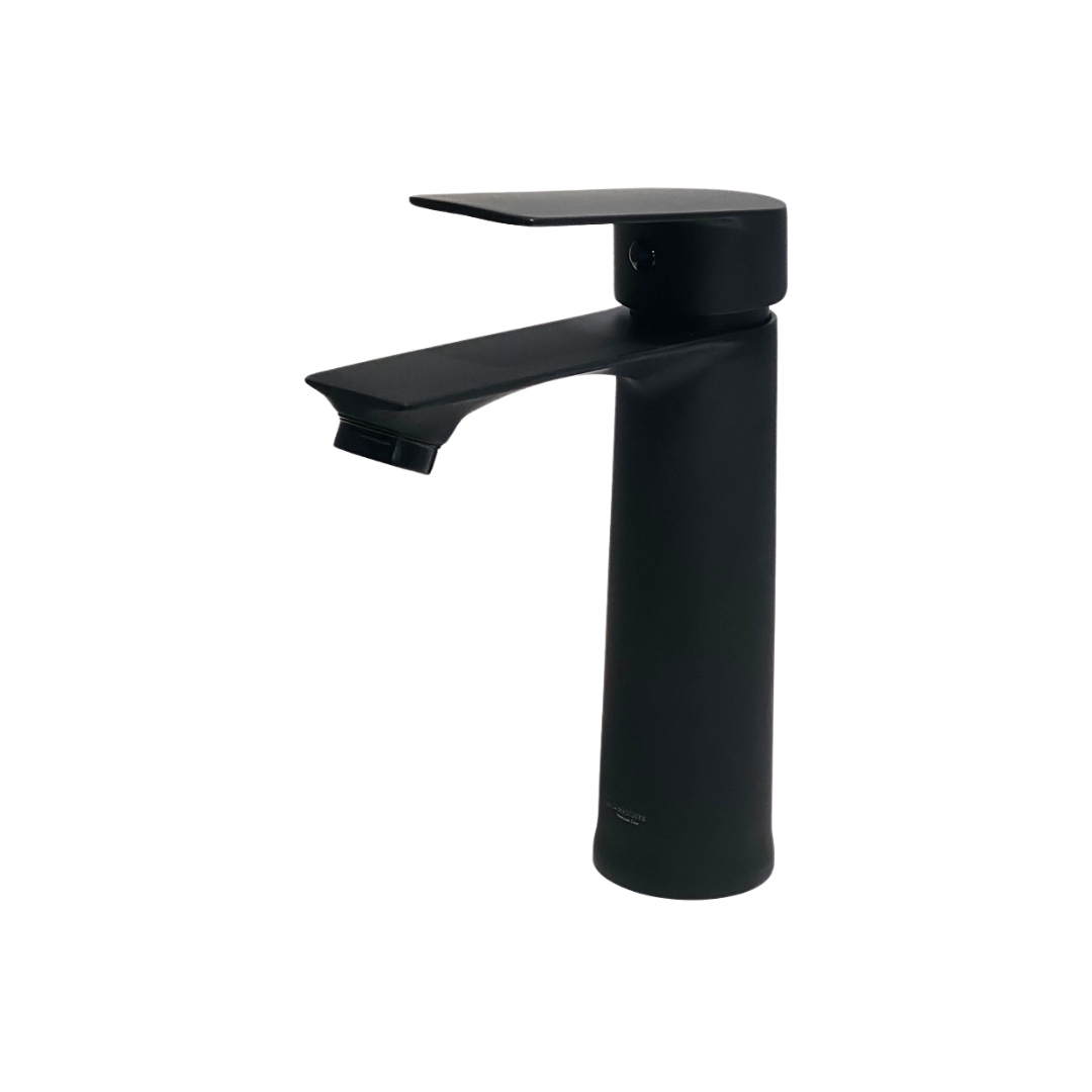 Grifo monomando bajo para lavamanos Ferrara en acero inoxidable negro - Doble temperatura