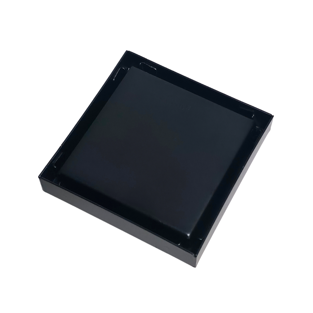 Desagüe para piso cuadrado 10 x 10 cm con doble función para inserción de baldosa en acero inoxidable negro