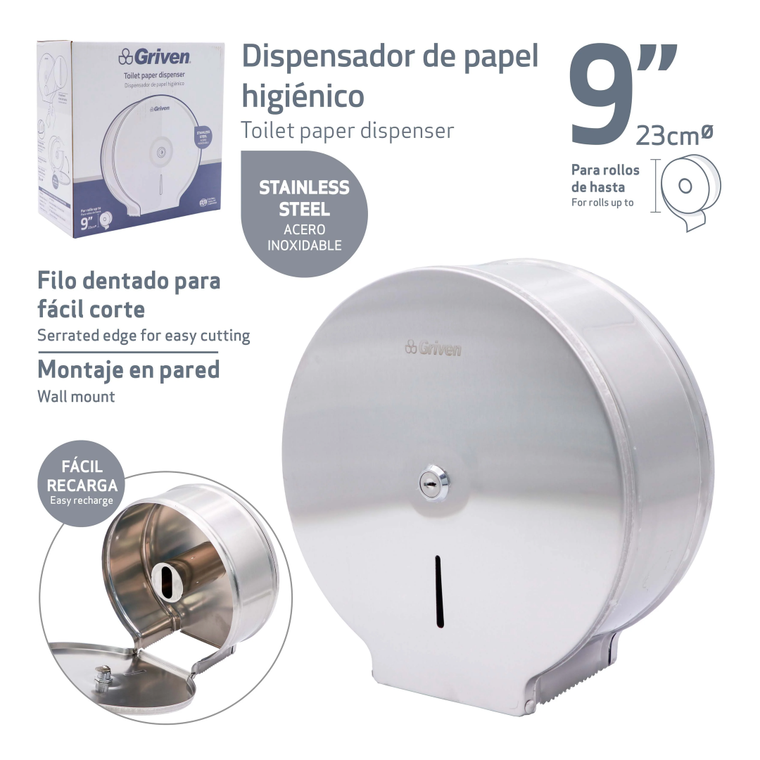 Dispensador de papel higiénico en acero inoxidable satinado