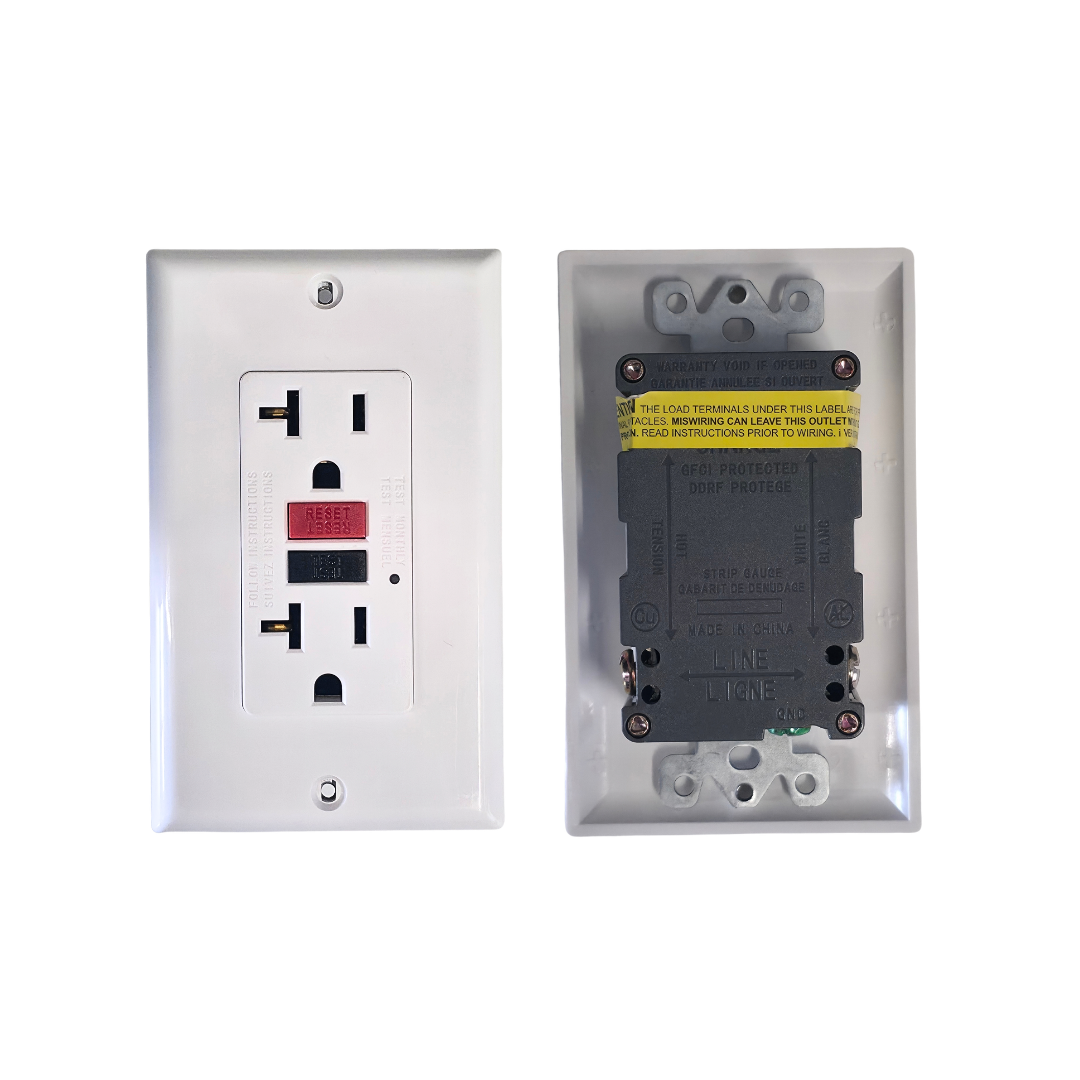 Tomacorriente de seguridad GFCI doble 120V 20AMP - Blanco