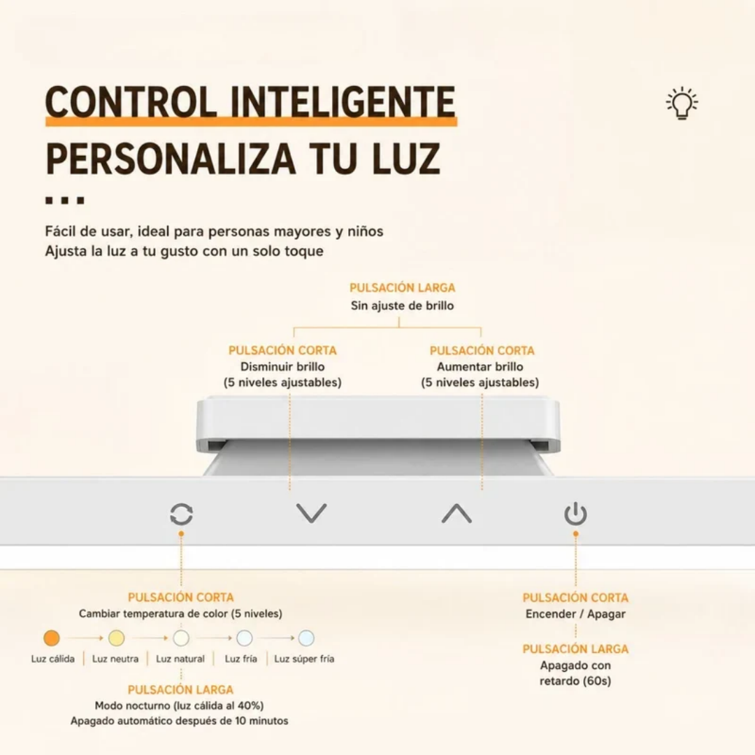 Lámpara LED recargable con control y base magnética ajustable de 5 temperaturas
