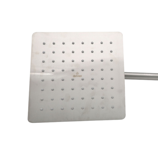 Regadera de ducha cuadrada 8″ ultradelga­da en acero inoxidable satinado con tubo de 50 cm