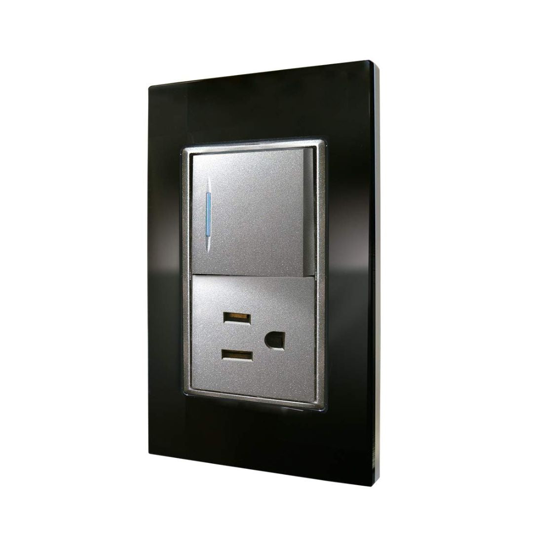 Tomacorriente + Interruptor 3 Way 120V 10AMP - Acabado Negro