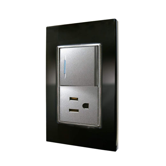 Tomacorriente + Interruptor 3 Way 120V 10AMP - Acabado Negro