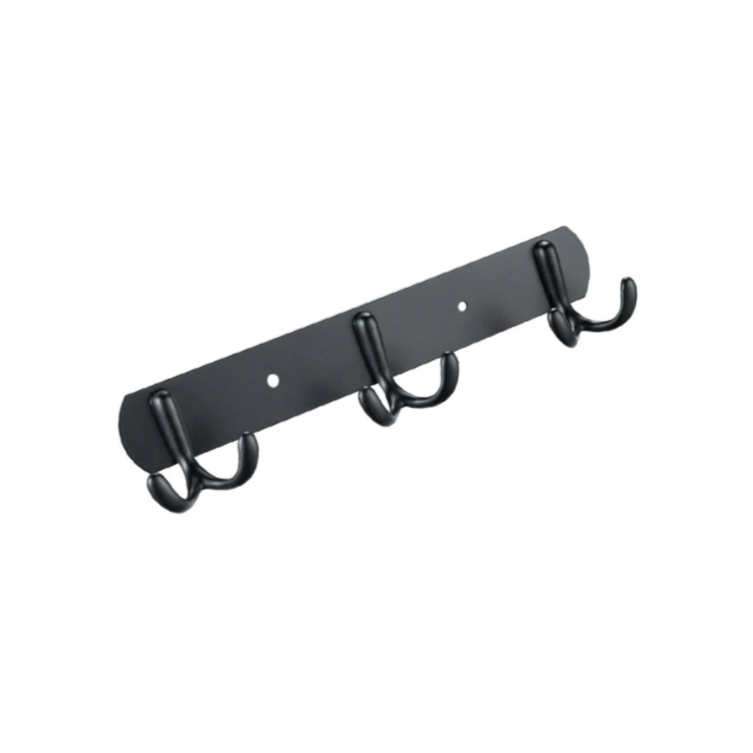 Perchero de pared con 3 ganchos en acero inoxidable negro