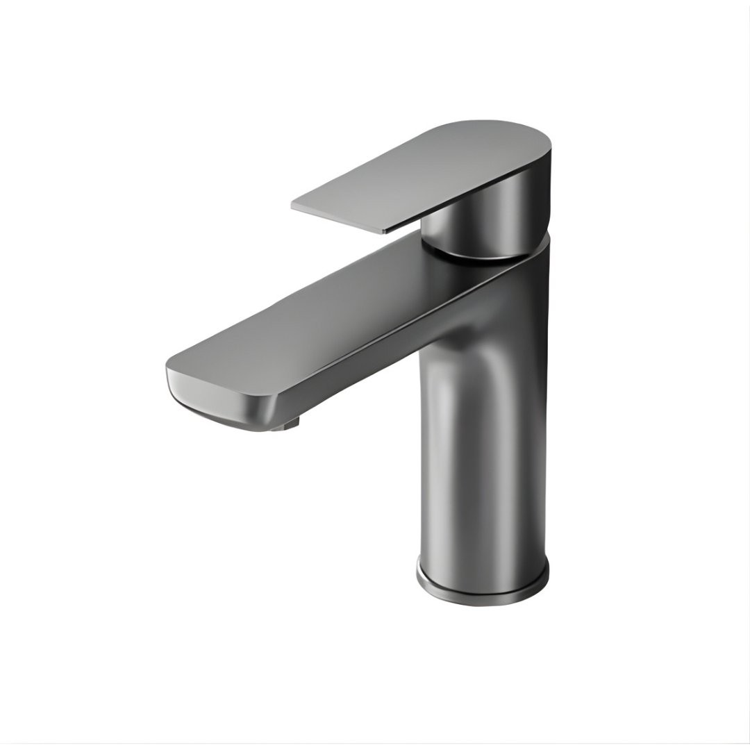 Grifo monomando bajo para lavamanos Hydrium en acero inoxidable gunmetal - Doble temperatura