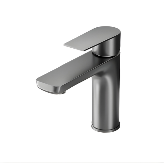 Grifo monomando bajo para lavamanos Hydrium en acero inoxidable gunmetal - Doble temperatura
