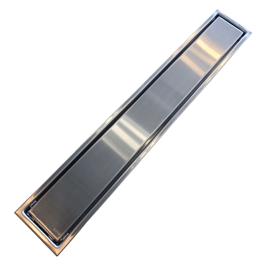 Desagüe para piso lineal 60 x 10 cm con doble función para inserción de baldosa en acero inoxidable satinado