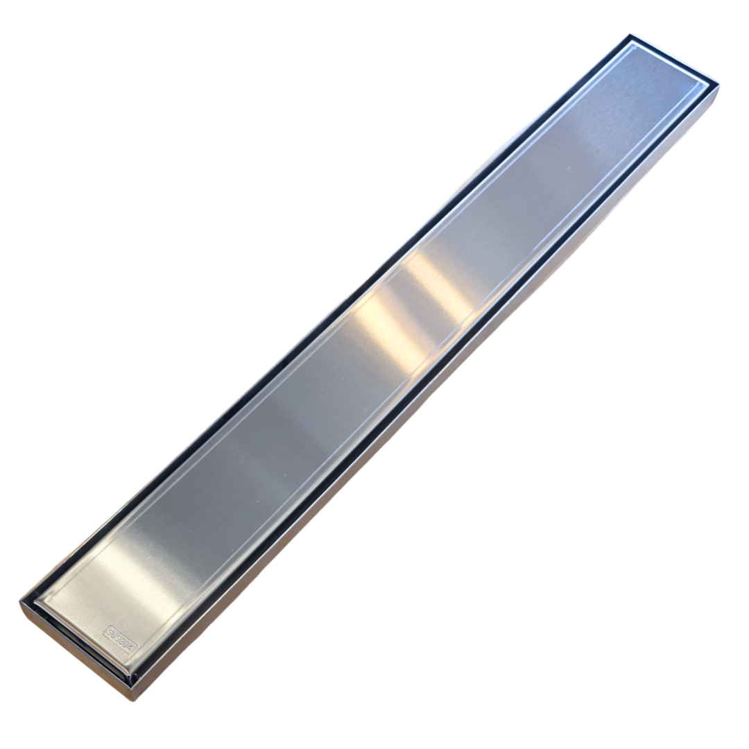 Desagüe para piso lineal 60 x 8 cm con doble función para inserción de baldosa en acero inoxidable satinado