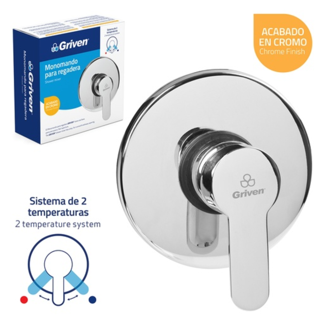 Monomando mezclador para ducha redondo en acero inoxidable cromado - Doble temperatura