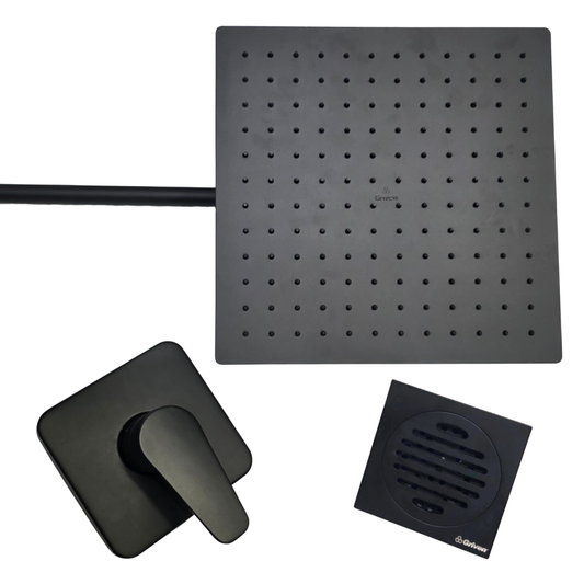 Combo Regadera para Ducha Cuadrada de 12" Ultra Delgada en Acero Inoxidable (Negro Mate)