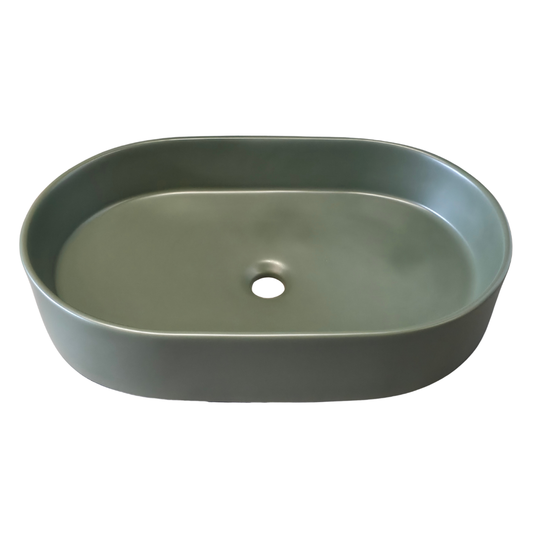 Lavamanos tipo Bowl Cerámico Ovalado Verde Oliva – 61.5 × 38.5 × 12.5 cm
