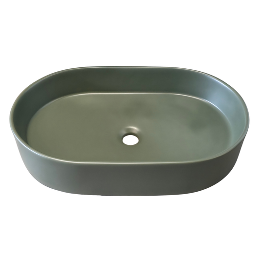 Lavamanos tipo Bowl Cerámico Ovalado Verde Oliva – 61.5 × 38.5 × 12.5 cm