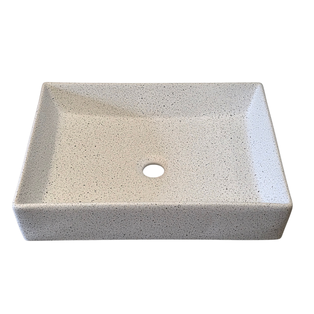Lavamanos tipo Bowl Cerámico Rectangular Blanco efecto Granito – 51 × 37.5 × 11.5 cm